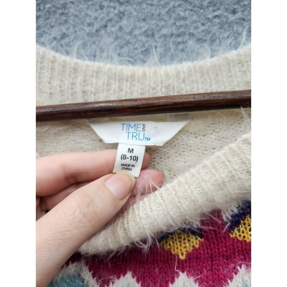 Time And Tru Womens Medium (8-10) Winter White Fair Isle Sweater With Multicolor - Picture 2 of 5